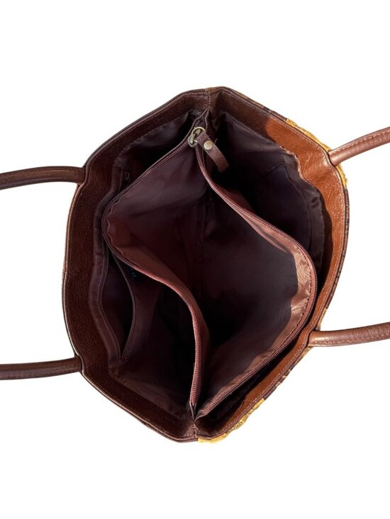 Bueno Womens Patchwork Animal Print Brown Shoulder Bag Faux Leather Pre-Owned - Picture 5 of 9